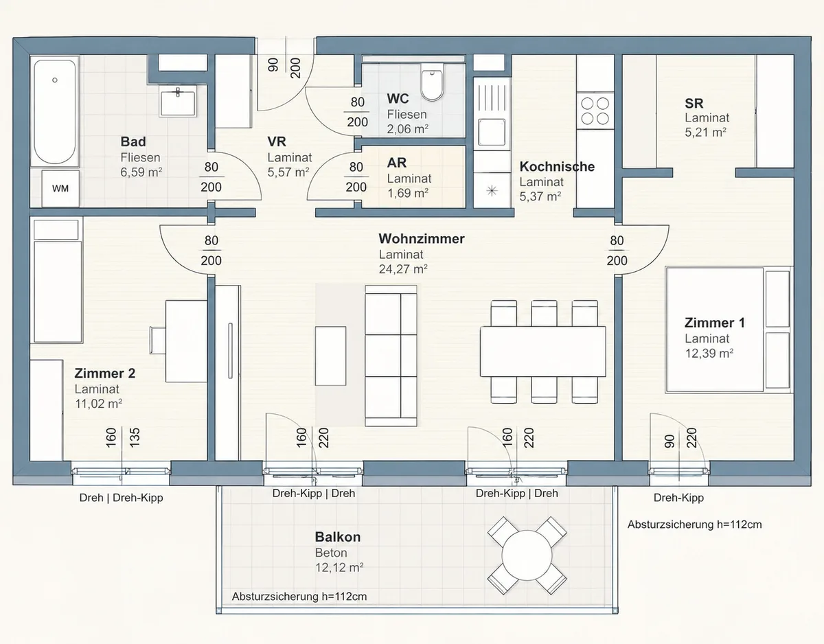 Großzügige 3-Zimmer-Wohnung mit Balkon