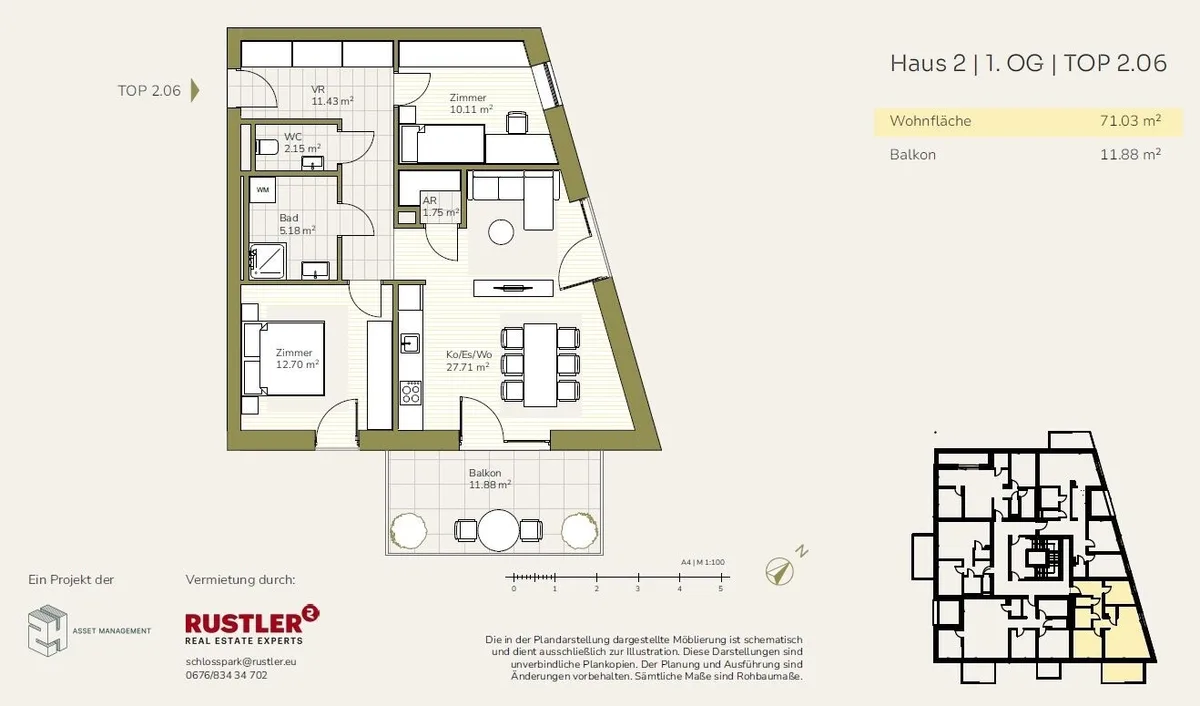 Leben Sie modern und grün in bester Lage: 3-Zimmerwohnung mit Balkon im Projekt Schlosspark